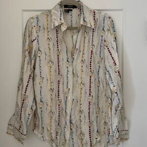 100% silk shirt with timepieces print size 8